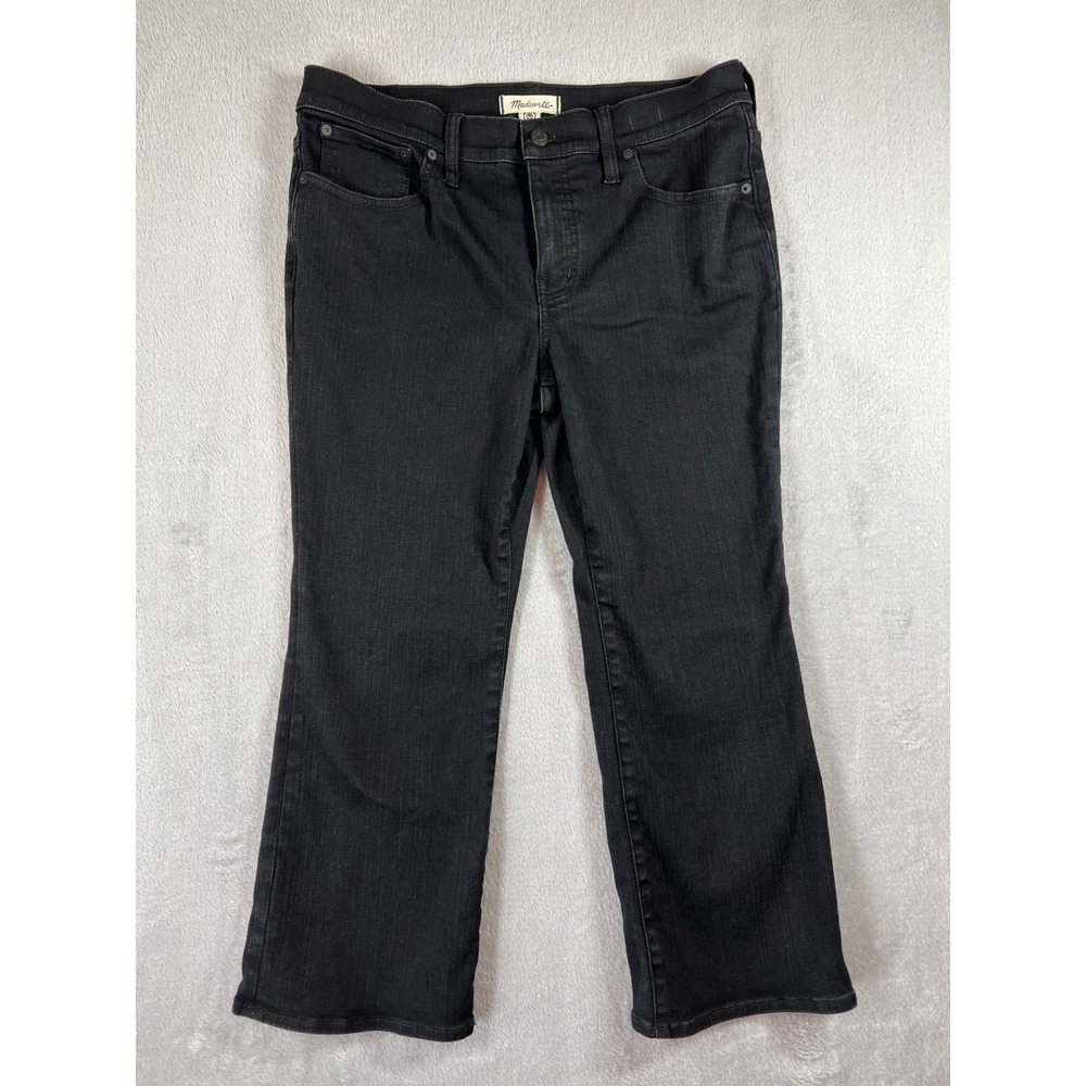 Madewell Mid-Rise Kick Out Jeans Black Cropped Flare 31P Petite Stretch Denim